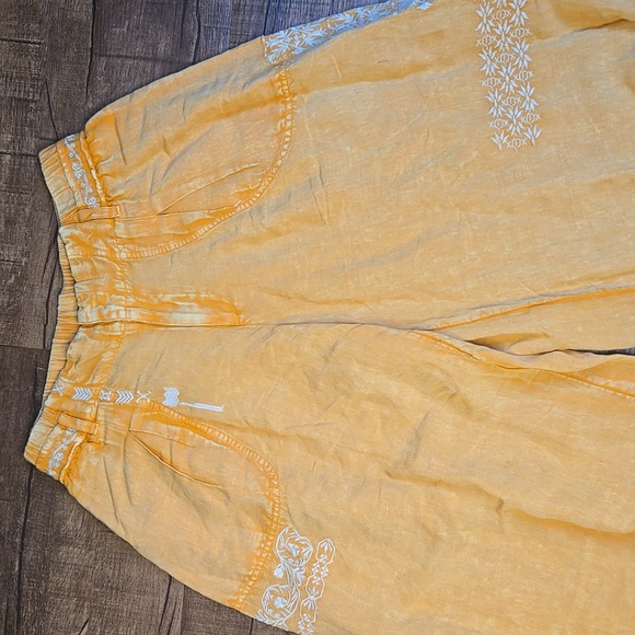 By Anthropologie Embroidered Parachute Pants Small Linen Blend Mango Mojito - Picture 4 of 6